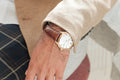 Classic gold watch with leather strap